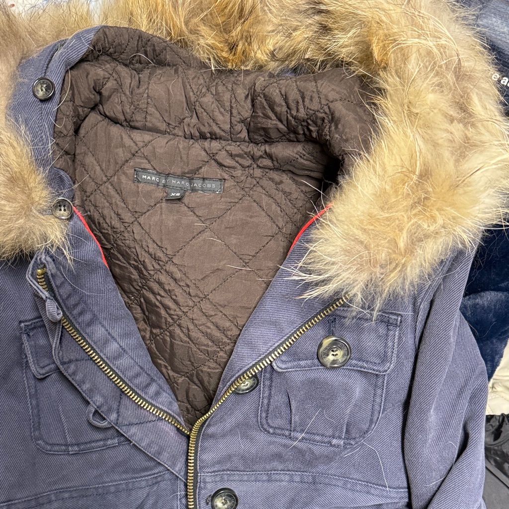 Marc Jacobs Blue Jacket With Real Fur Trim